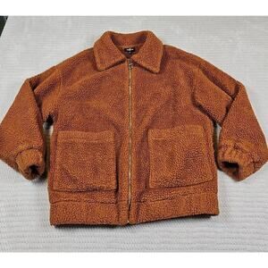 Ransom Jacket Womens Small Sherpa Fleece Brown Oversized Shacket Full Zip Teddy